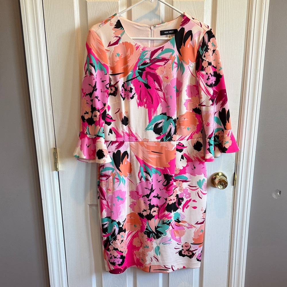 Nine West Multicolor Floral Half Sleeve Dress